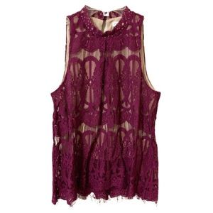 Y2K Love Fire Lace High Neck Sleeveless Top/Blouse - Purple - Size Small